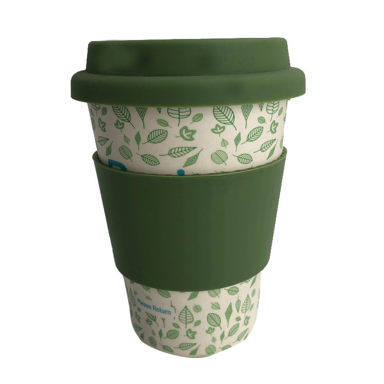 Natural Christmas party eco-friendly biodegradable bamboo fiber mug takeaway coffee cups with silicone lid and wrap