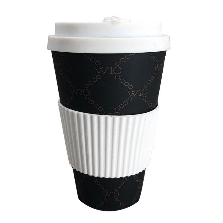Natural Christmas party eco-friendly biodegradable bamboo fiber mug takeaway coffee cups with silicone lid and wrap
