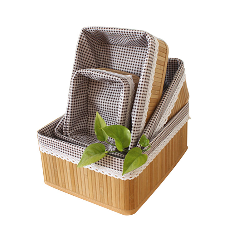 Hand made hot selling hand bamboo woven basket sets rectangular tabletop sundries storage basket