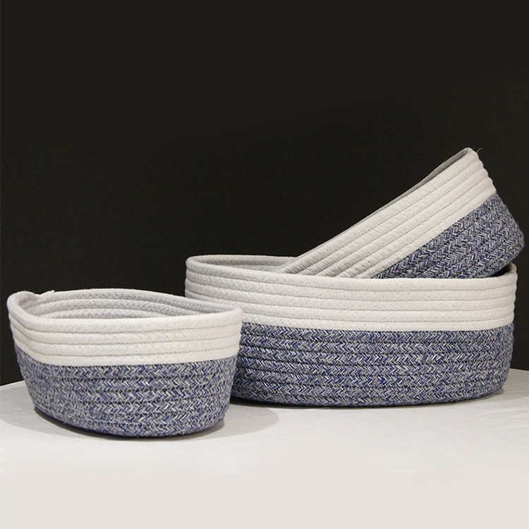Receiving wholesale cotton woven finishing basket Nordic cotton rope boat shaped storage box with color