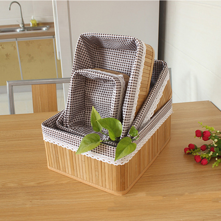 Hand made hot selling hand bamboo woven basket sets rectangular tabletop sundries storage basket