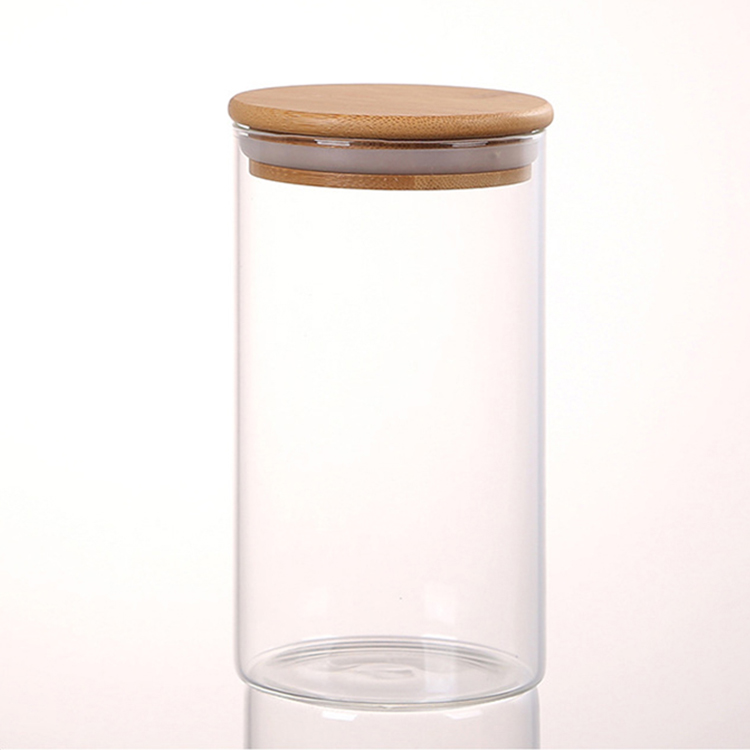 High borosilicate glass sealed food cereal storage containers cans glass jar with bamboo lid