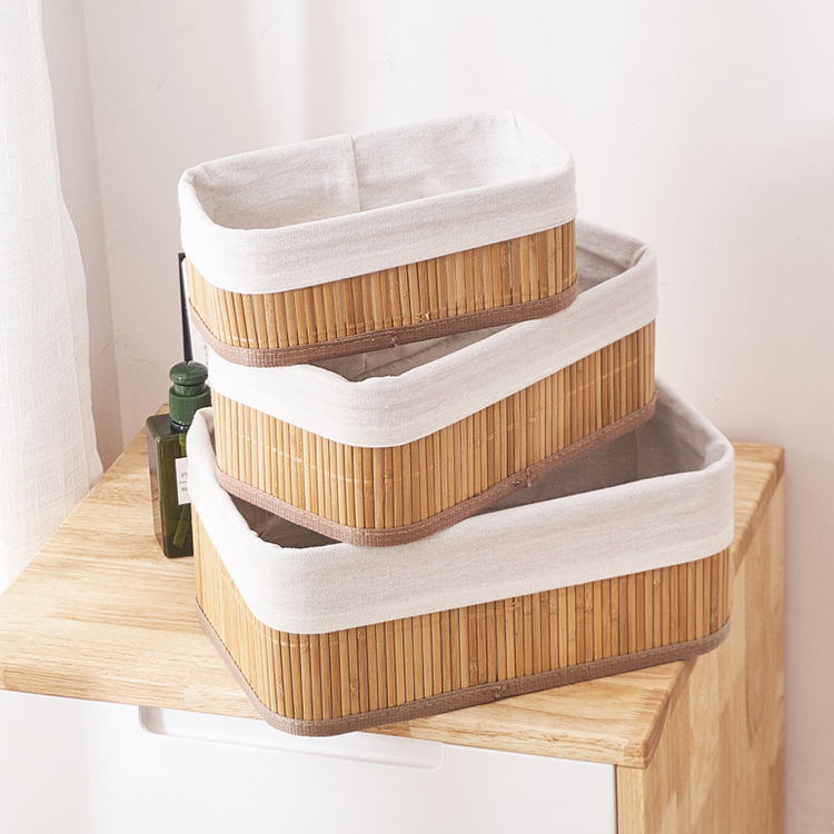 Customization Bamboo Folding Storage Organizer 3-Piece-set Baskets for Home Storage & Organization