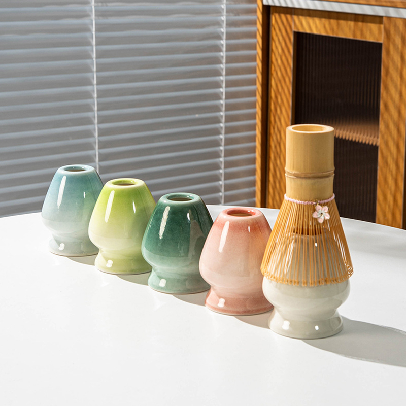 Eco-Friendly Ceramic Porcelain Japanese Asian Zen Grinder Brushes Sakura Bowl Spout Full Set Pink Color Box