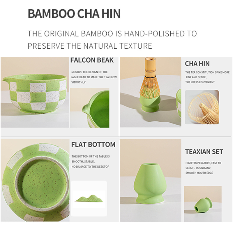 Complete Matcha Accessories Tools Colorful Grid Design Type Ceramic Matcha Bowl Set with Customize Logo