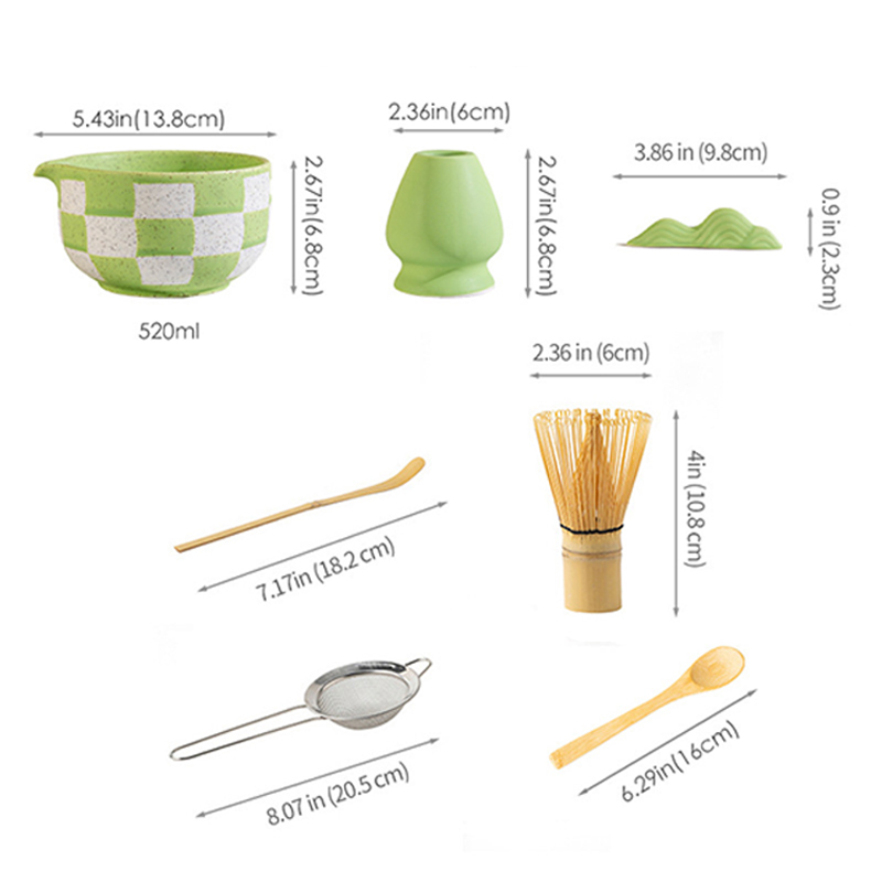 Complete Matcha Accessories Tools Colorful Grid Design Type Ceramic Matcha Bowl Set with Customize Logo